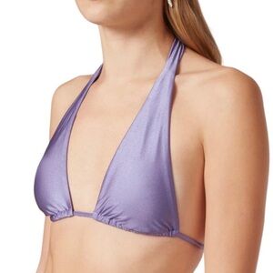 Good American Bikini Shine Ruched Halter Top In Lilac Mist Size 6
